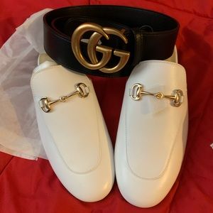 New Pearl White Slides w/Gold GG Logo Sz 38